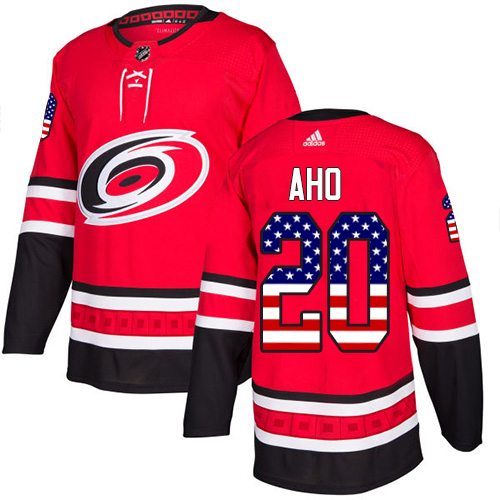 Adidas Hurricanes #20 Sebastian Aho Red Home Authentic USA Flag Stitched NHL Jersey - Click Image to Close